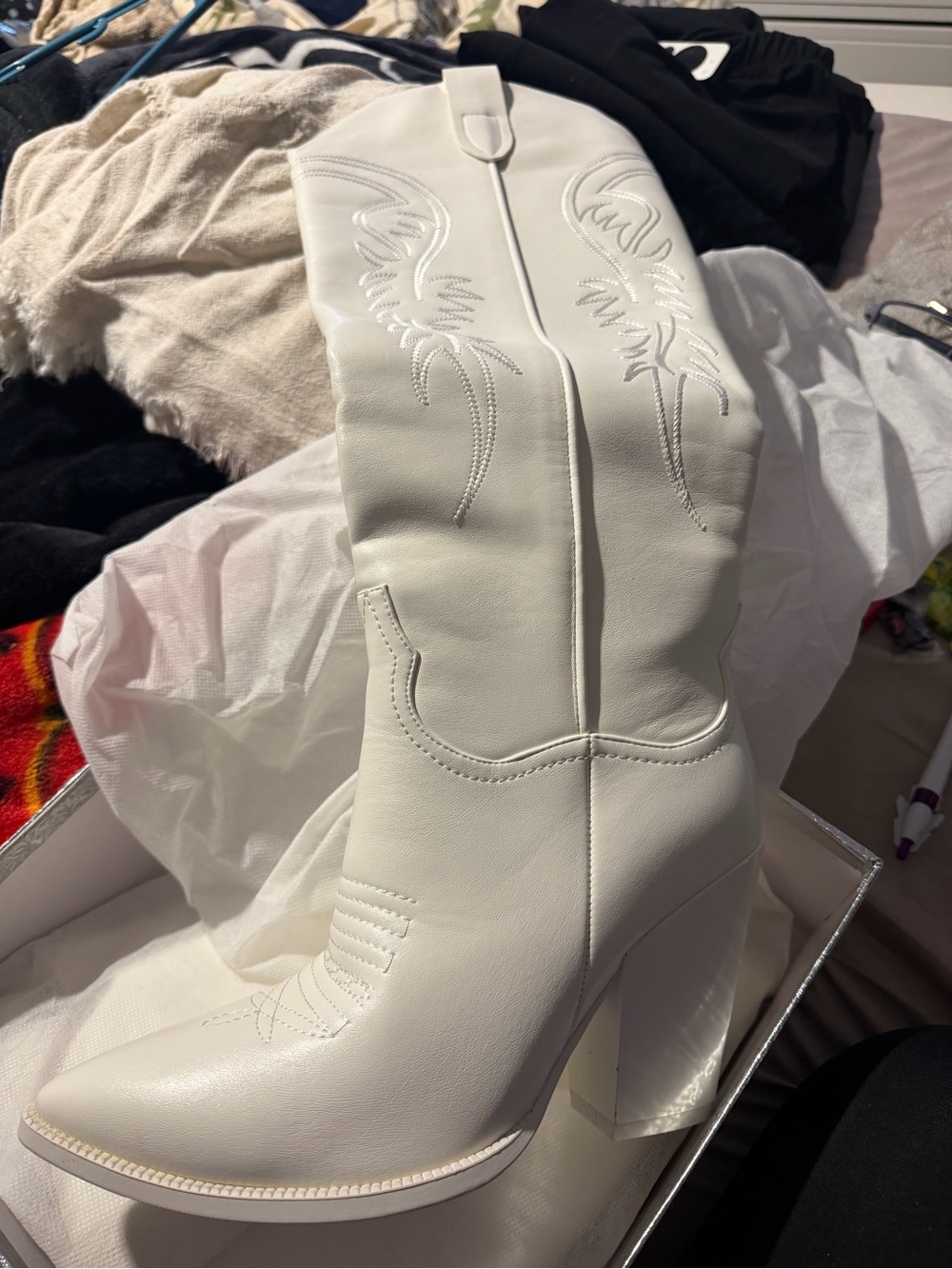 White Women's Western Knee-High Boots